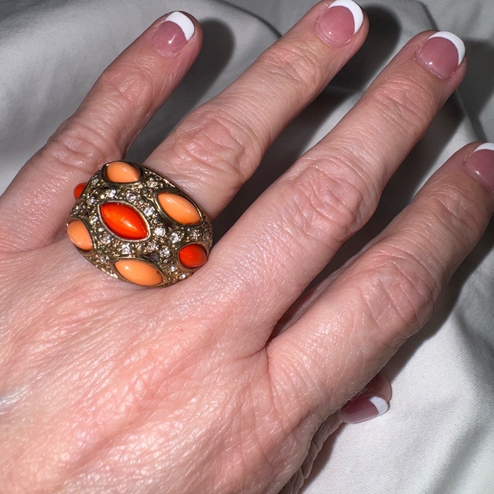 Orange & Gold Statement Ring – Bold Retro Chic Jewelry